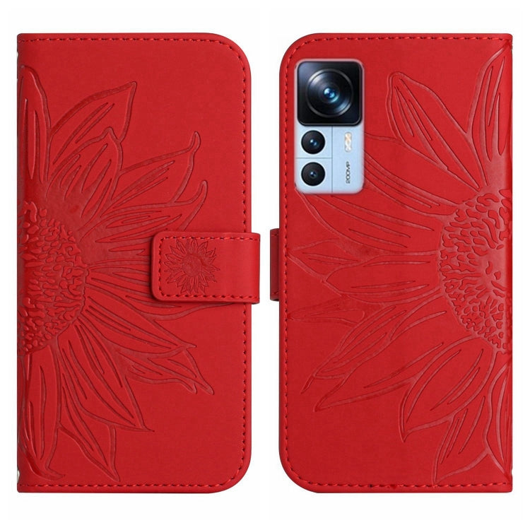 For Xiaomi 12T / 12T Pro Skin Feel Sun Flower Pattern Flip Leather Phone Case with Lanyard
