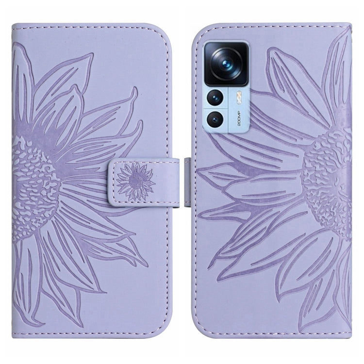 For Xiaomi 12T / 12T Pro Skin Feel Sun Flower Pattern Flip Leather Phone Case with Lanyard