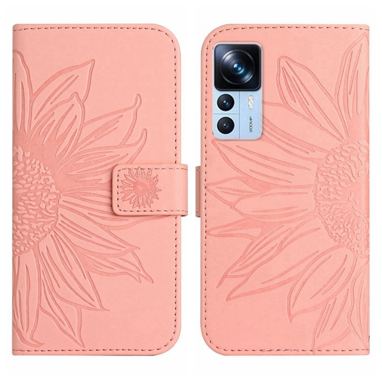 For Xiaomi 12T / 12T Pro Skin Feel Sun Flower Pattern Flip Leather Phone Case with Lanyard