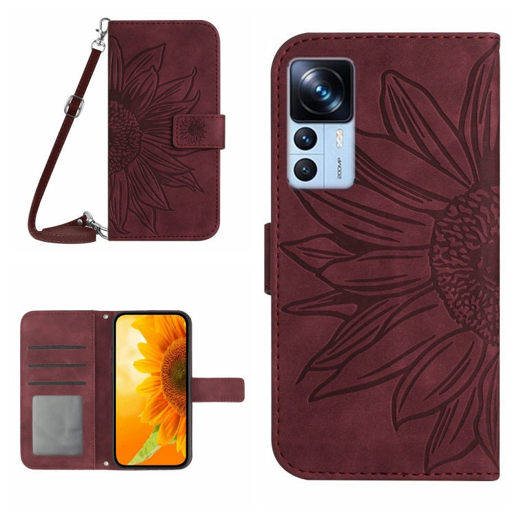 For Xiaomi 12T / 12T Pro Skin Feel Sun Flower Pattern Flip Leather Phone Case with Lanyard