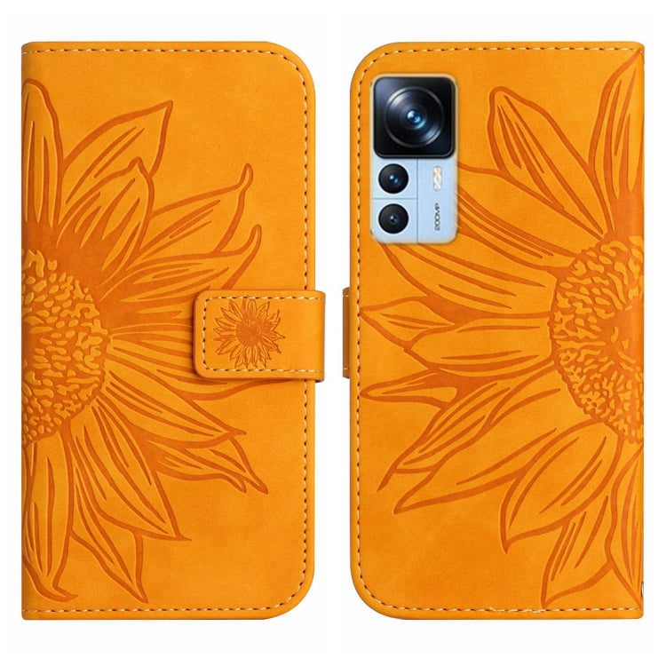 For Xiaomi 12T / 12T Pro Skin Feel Sun Flower Pattern Flip Leather Phone Case with Lanyard
