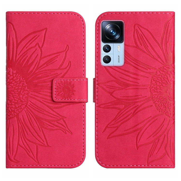For Xiaomi 12T / 12T Pro Skin Feel Sun Flower Pattern Flip Leather Phone Case with Lanyard
