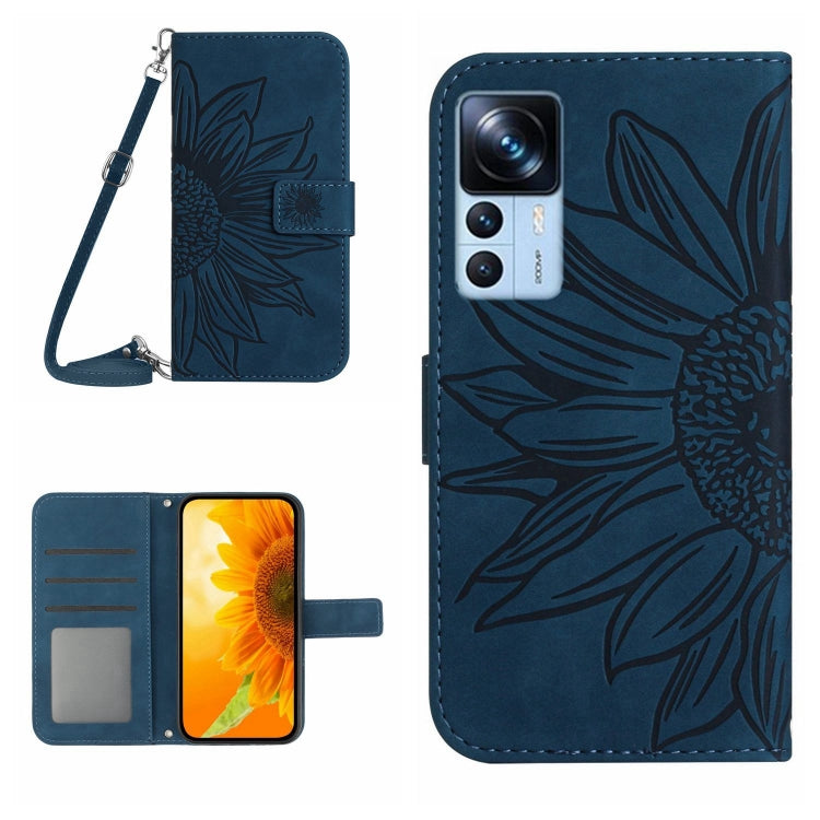 For Xiaomi 12T / 12T Pro Skin Feel Sun Flower Pattern Flip Leather Phone Case with Lanyard