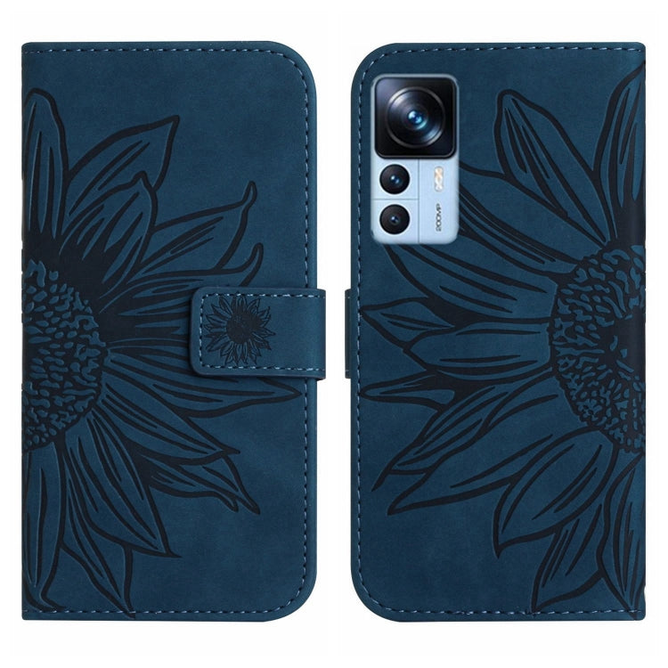 For Xiaomi 12T / 12T Pro Skin Feel Sun Flower Pattern Flip Leather Phone Case with Lanyard