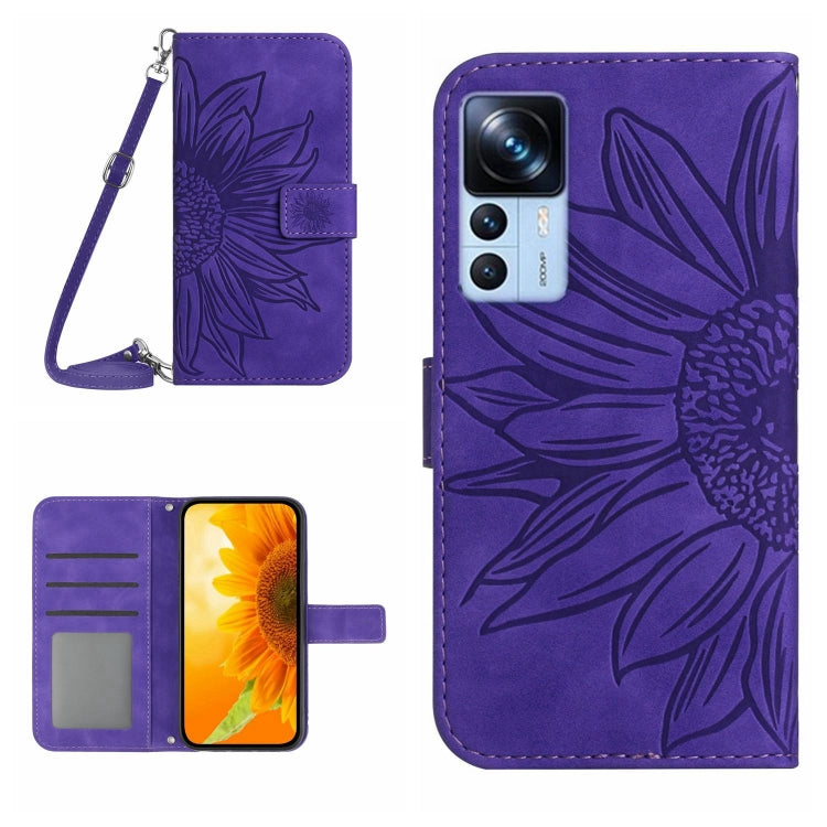For Xiaomi 12T / 12T Pro Skin Feel Sun Flower Pattern Flip Leather Phone Case with Lanyard
