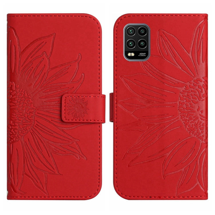 For Xiaomi Mi 10 Lite Skin Feel Sun Flower Pattern Flip Leather Phone Case with Lanyard