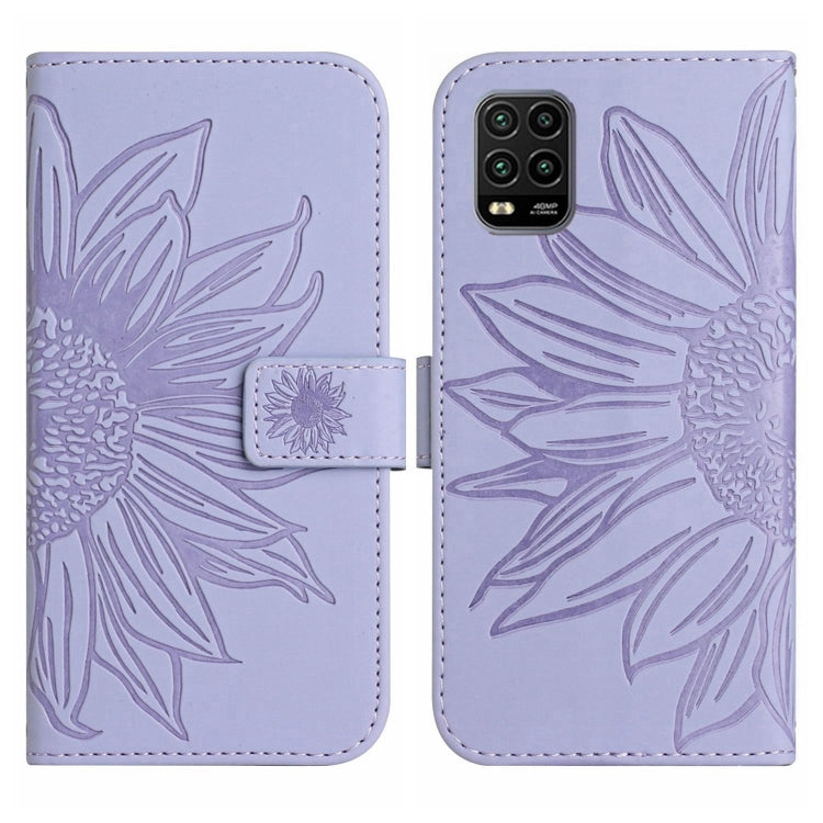 For Xiaomi Mi 10 Lite Skin Feel Sun Flower Pattern Flip Leather Phone Case with Lanyard