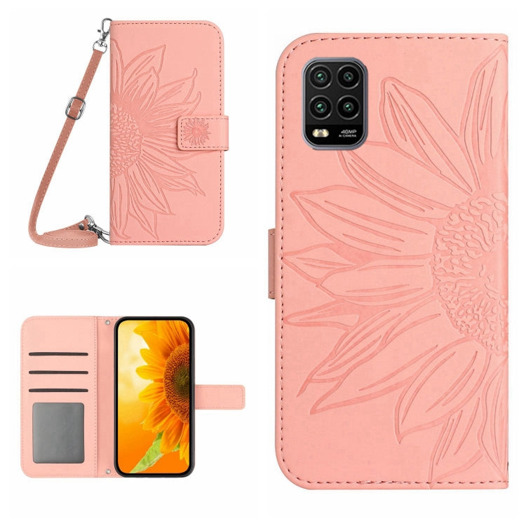 For Xiaomi Mi 10 Lite Skin Feel Sun Flower Pattern Flip Leather Phone Case with Lanyard