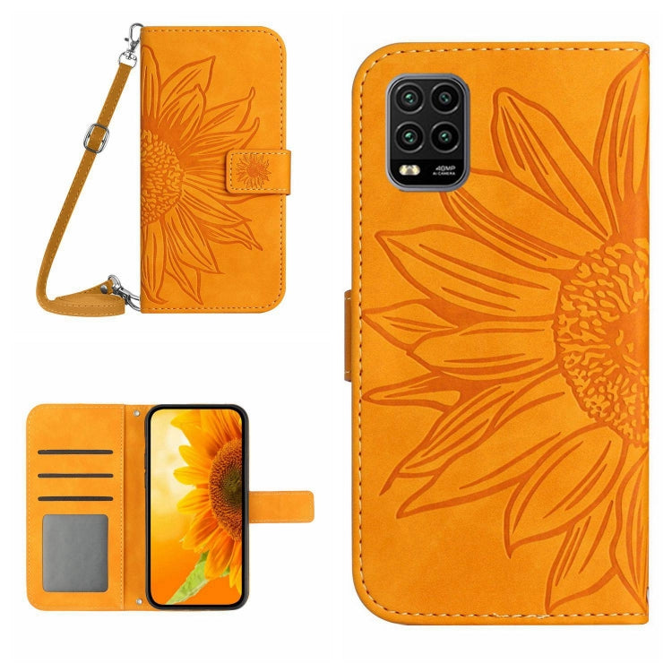 For Xiaomi Mi 10 Lite Skin Feel Sun Flower Pattern Flip Leather Phone Case with Lanyard