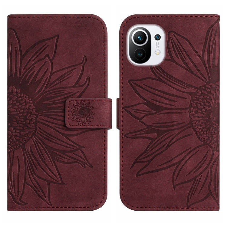 For Xiaomi Mi 11 Skin Feel Sun Flower Pattern Flip Leather Phone Case with Lanyard