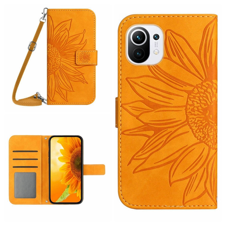 For Xiaomi Mi 11 Lite Skin Feel Sun Flower Pattern Flip Leather Phone Case with Lanyard