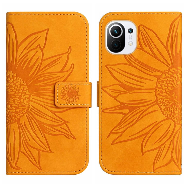 For Xiaomi Mi 11 Lite Skin Feel Sun Flower Pattern Flip Leather Phone Case with Lanyard