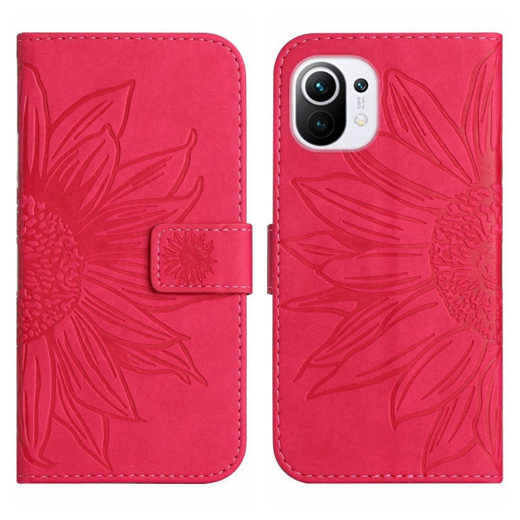 For Xiaomi Mi 11 Lite Skin Feel Sun Flower Pattern Flip Leather Phone Case with Lanyard