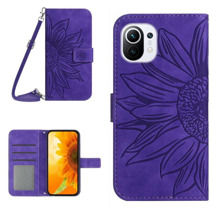 For Xiaomi Mi 11 Lite Skin Feel Sun Flower Pattern Flip Leather Phone Case with Lanyard