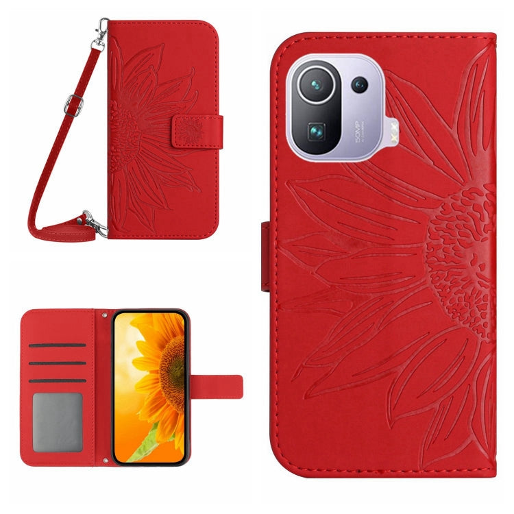 For Xiaomi Mi 11 Pro Skin Feel Sun Flower Pattern Flip Leather Phone Case with Lanyard