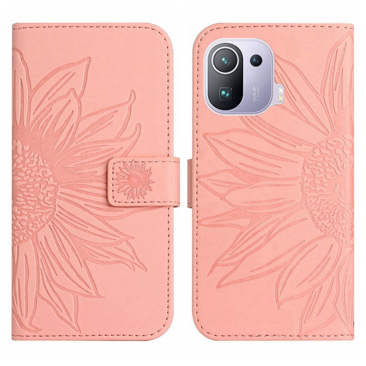 For Xiaomi Mi 11 Pro Skin Feel Sun Flower Pattern Flip Leather Phone Case with Lanyard