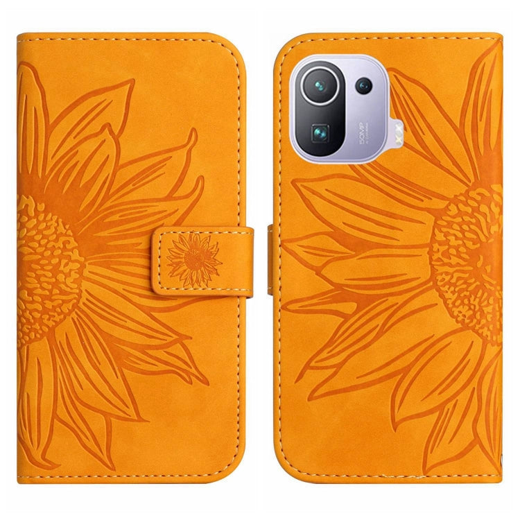 For Xiaomi Mi 11 Pro Skin Feel Sun Flower Pattern Flip Leather Phone Case with Lanyard