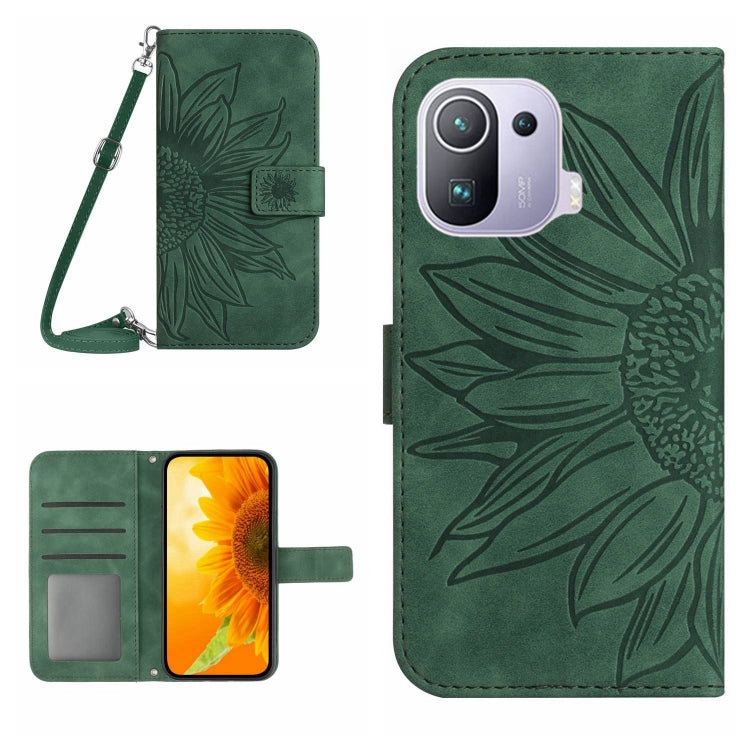 For Xiaomi Mi 11 Pro Skin Feel Sun Flower Pattern Flip Leather Phone Case with Lanyard