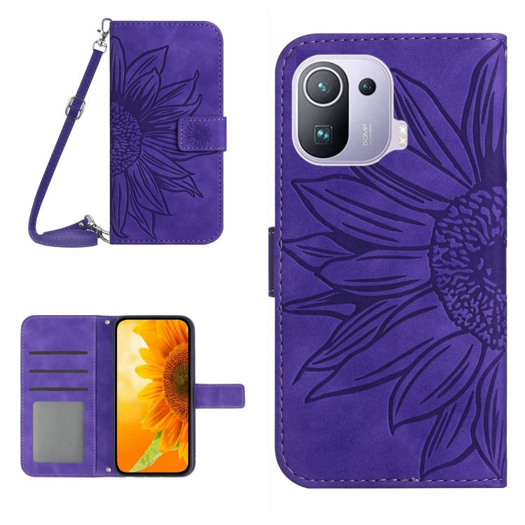 For Xiaomi Mi 11 Pro Skin Feel Sun Flower Pattern Flip Leather Phone Case with Lanyard