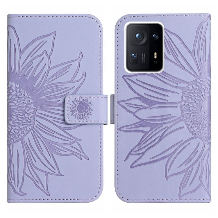 For Xiaomi Mi Mix 4 Skin Feel Sun Flower Pattern Flip Leather Phone Case with Lanyard
