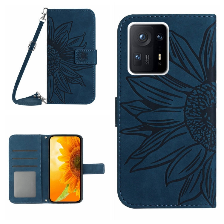 For Xiaomi Mi Mix 4 Skin Feel Sun Flower Pattern Flip Leather Phone Case with Lanyard