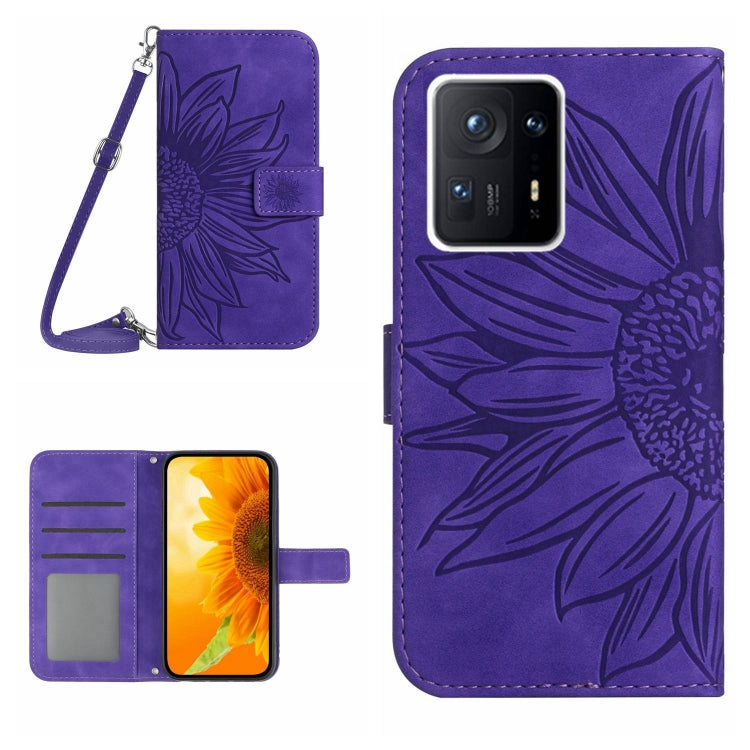 For Xiaomi Mi Mix 4 Skin Feel Sun Flower Pattern Flip Leather Phone Case with Lanyard