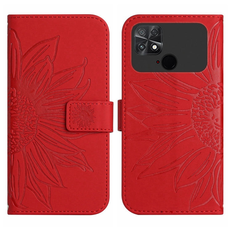 For Xiaomi Poco C40 Skin Feel Sun Flower Pattern Flip Leather Phone Case with Lanyard