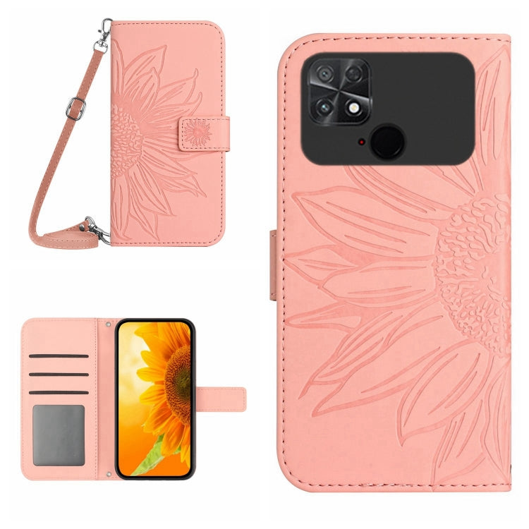 For Xiaomi Poco C40 Skin Feel Sun Flower Pattern Flip Leather Phone Case with Lanyard