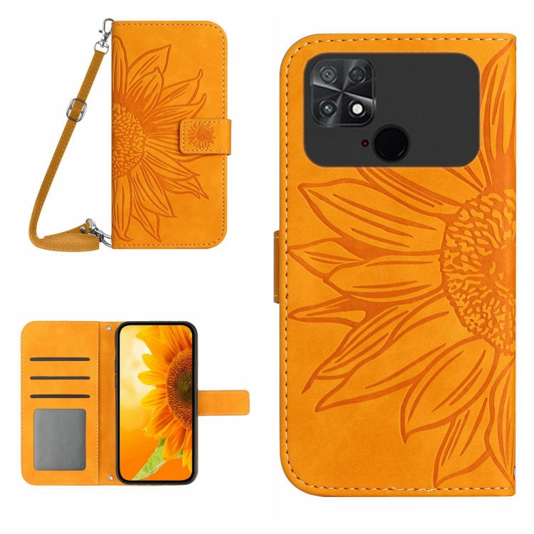 For Xiaomi Poco C40 Skin Feel Sun Flower Pattern Flip Leather Phone Case with Lanyard
