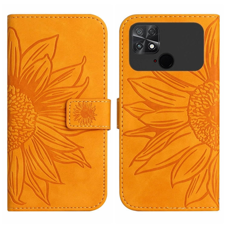 For Xiaomi Poco C40 Skin Feel Sun Flower Pattern Flip Leather Phone Case with Lanyard