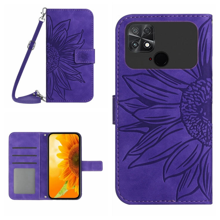 For Xiaomi Poco C40 Skin Feel Sun Flower Pattern Flip Leather Phone Case with Lanyard
