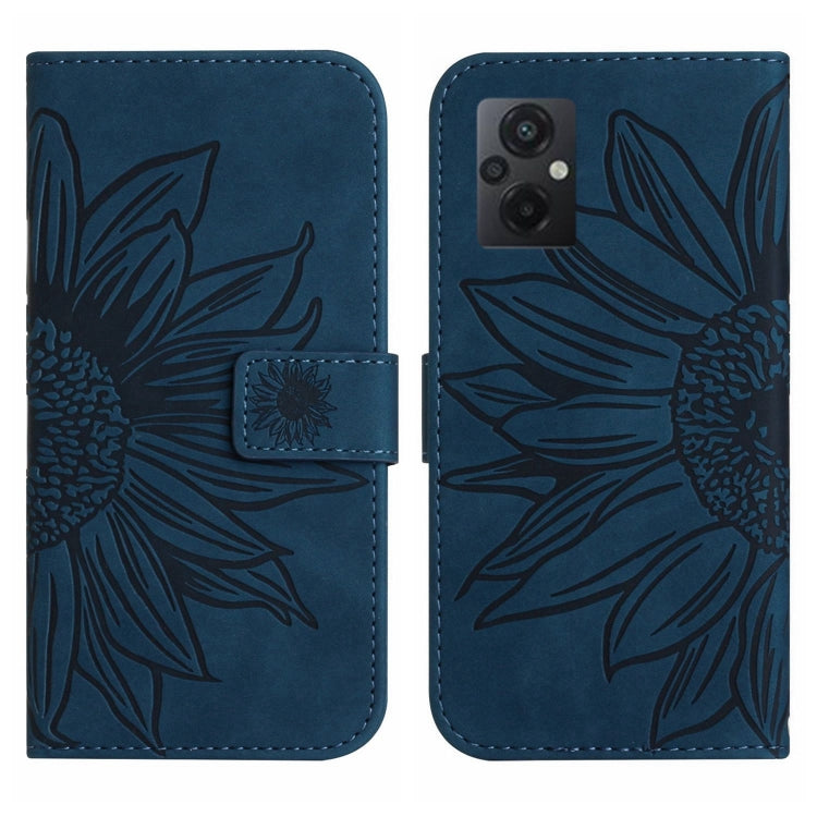 For Xiaomi Poco M5 / Poco M4 5G Skin Feel Sun Flower Pattern Flip Leather Phone Case with Lanyard