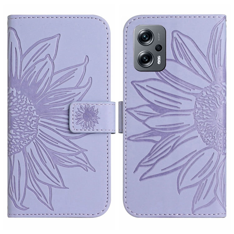 For Xiaomi Poco X4 GT Skin Feel Sun Flower Pattern Flip Leather Phone Case with Lanyard