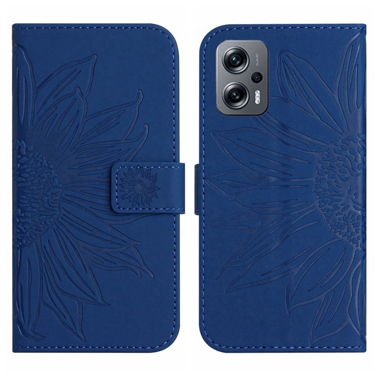 For Xiaomi Poco X4 GT Skin Feel Sun Flower Pattern Flip Leather Phone Case with Lanyard