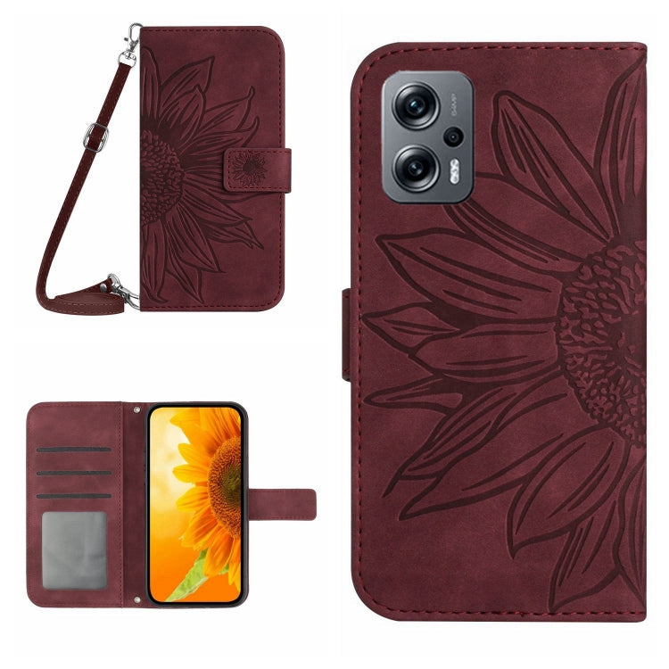 For Xiaomi Poco X4 GT Skin Feel Sun Flower Pattern Flip Leather Phone Case with Lanyard