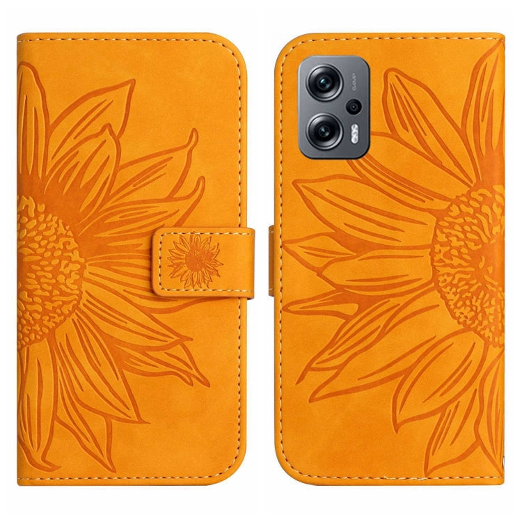 For Xiaomi Poco X4 GT Skin Feel Sun Flower Pattern Flip Leather Phone Case with Lanyard