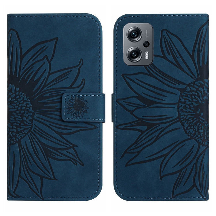 For Xiaomi Poco X4 GT Skin Feel Sun Flower Pattern Flip Leather Phone Case with Lanyard