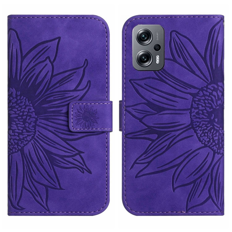 For Xiaomi Poco X4 GT Skin Feel Sun Flower Pattern Flip Leather Phone Case with Lanyard