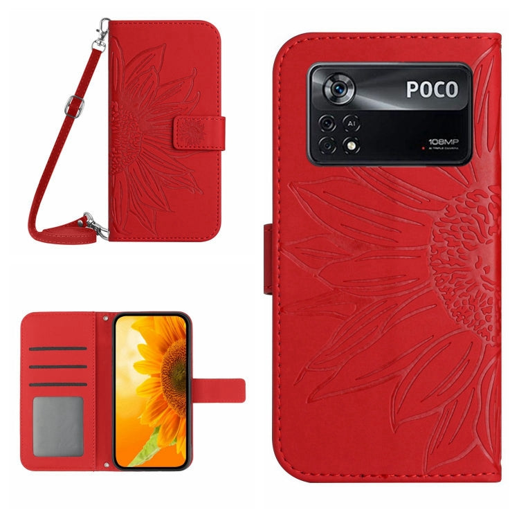 For Xiaomi Poco X4 Pro 5G Skin Feel Sun Flower Pattern Flip Leather Phone Case with Lanyard