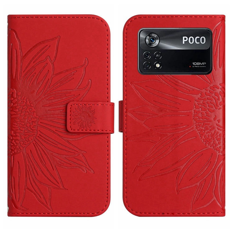 For Xiaomi Poco X4 Pro 5G Skin Feel Sun Flower Pattern Flip Leather Phone Case with Lanyard