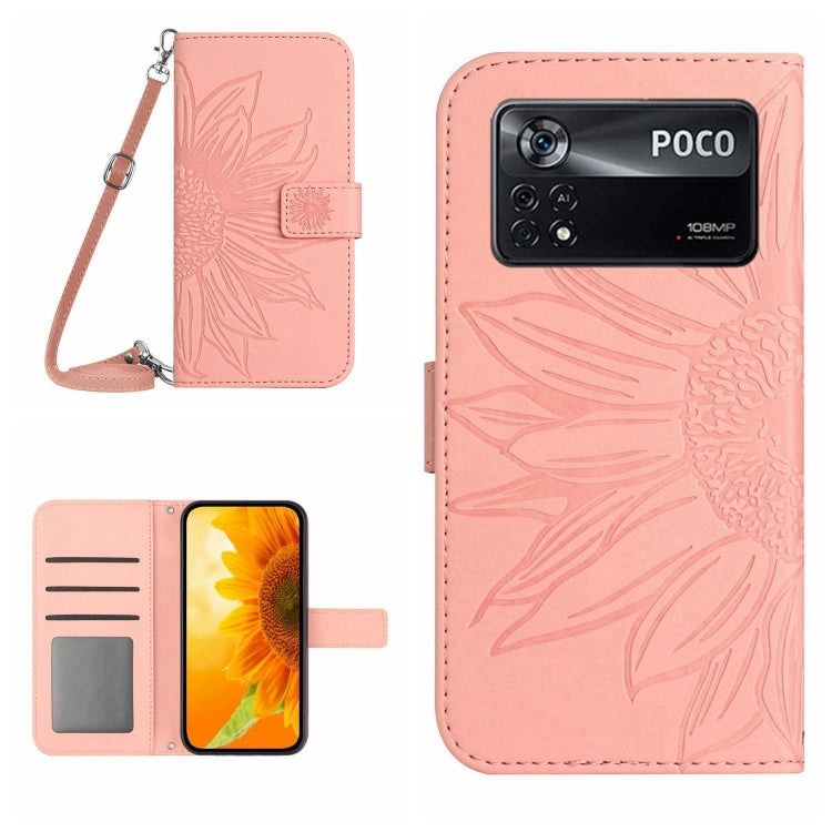 For Xiaomi Poco X4 Pro 5G Skin Feel Sun Flower Pattern Flip Leather Phone Case with Lanyard