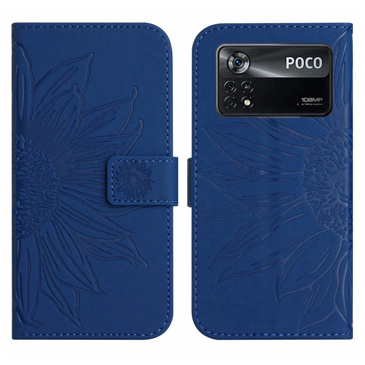 For Xiaomi Poco X4 Pro 5G Skin Feel Sun Flower Pattern Flip Leather Phone Case with Lanyard