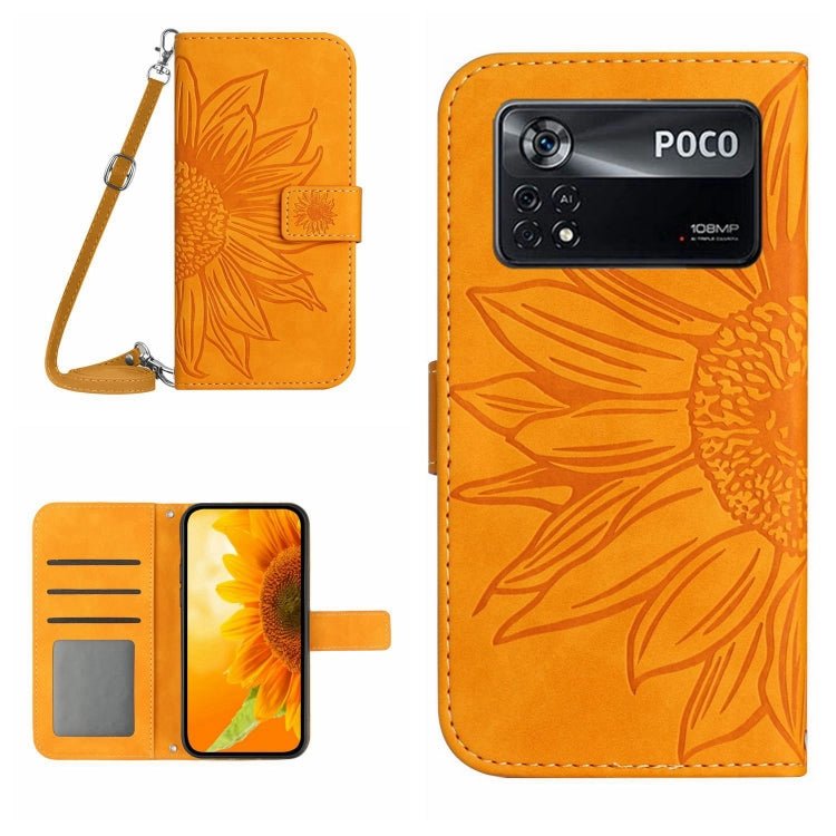 For Xiaomi Poco X4 Pro 5G Skin Feel Sun Flower Pattern Flip Leather Phone Case with Lanyard