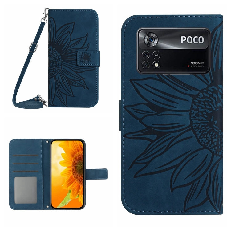 For Xiaomi Poco X4 Pro 5G Skin Feel Sun Flower Pattern Flip Leather Phone Case with Lanyard