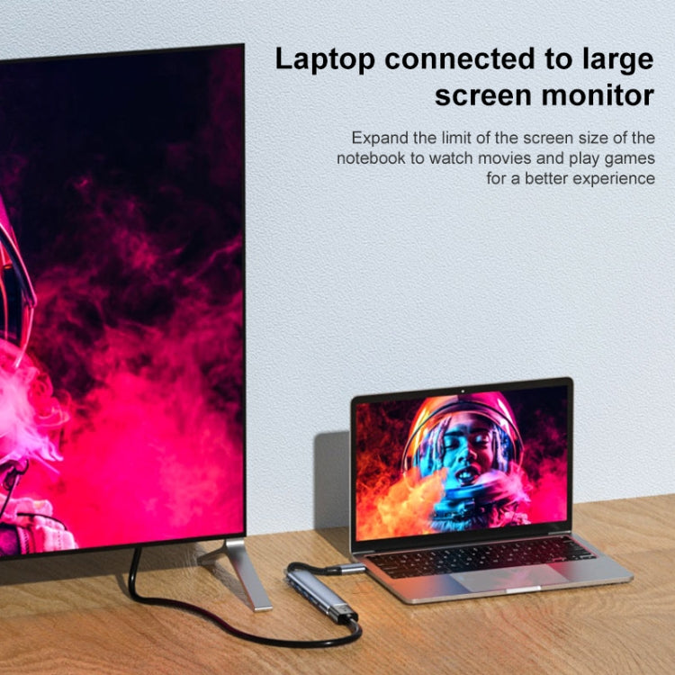 Y002 6 in 1 Type-C to VGA+HDMI+Dual USB+Dual USB-C/Type-C Interface Multifunctional Adapter