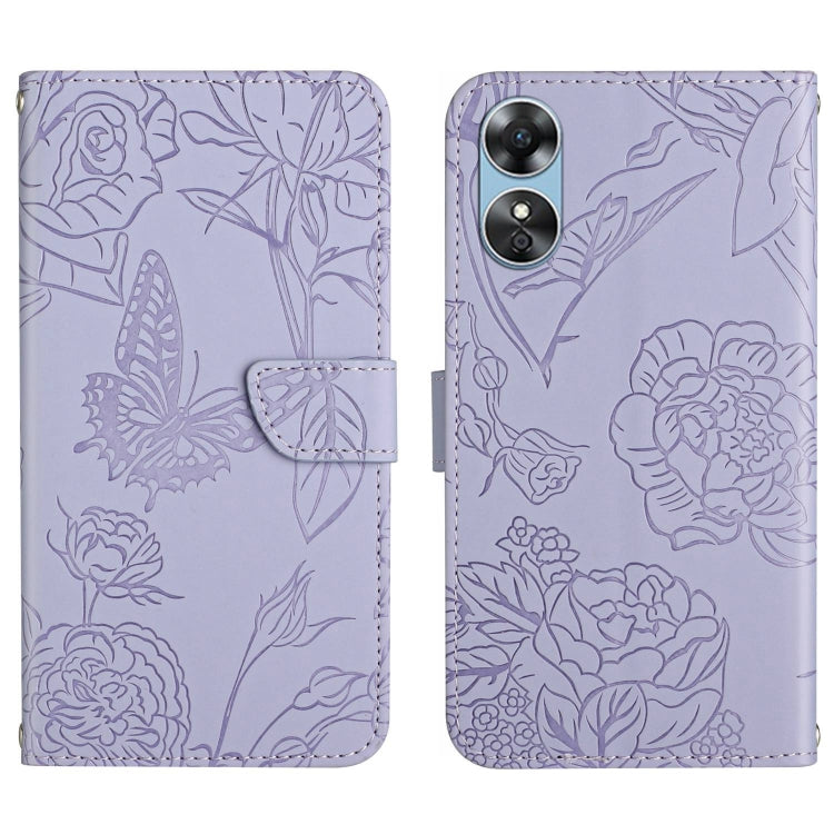 For OPPO A17 HT03 Skin Feel Butterfly Embossed Flip Leather Phone Case