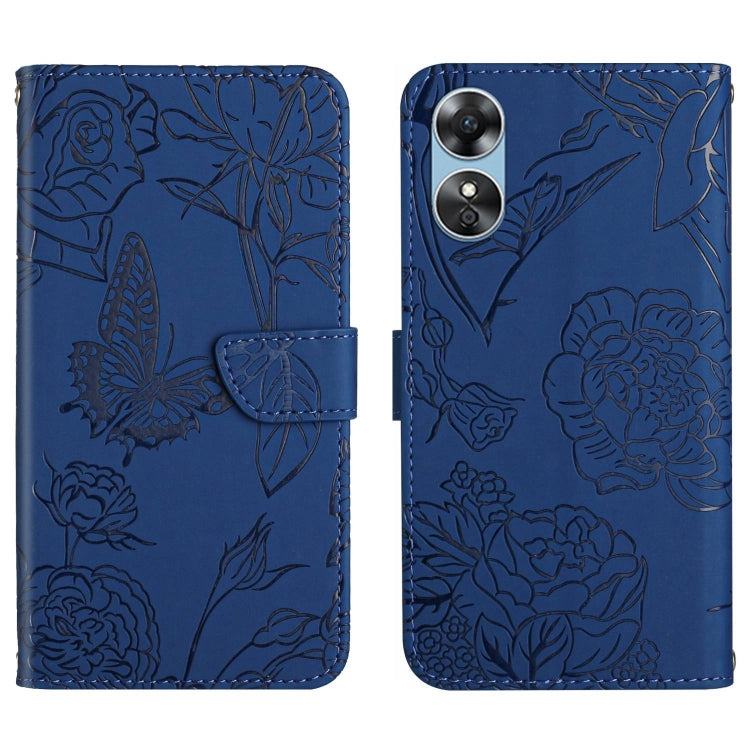 For OPPO A17 HT03 Skin Feel Butterfly Embossed Flip Leather Phone Case