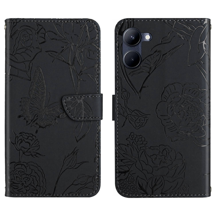 For Realme C33 HT03 Skin Feel Butterfly Embossed Flip Leather Phone Case