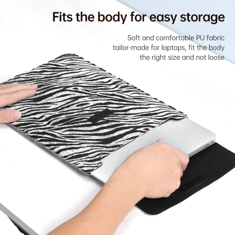 For 14 inch Laptop Zebra Pattern PU Leather Laptop Sleeve Bag