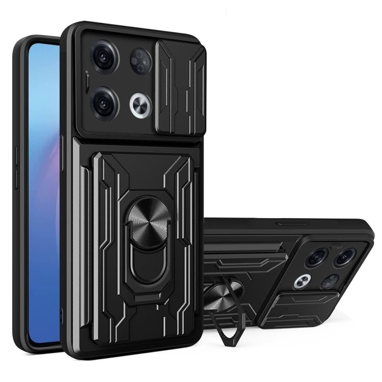 For OPPO Reno8 Pro 5G Sliding Camshield TPU+PC Phone Case with Card Slot